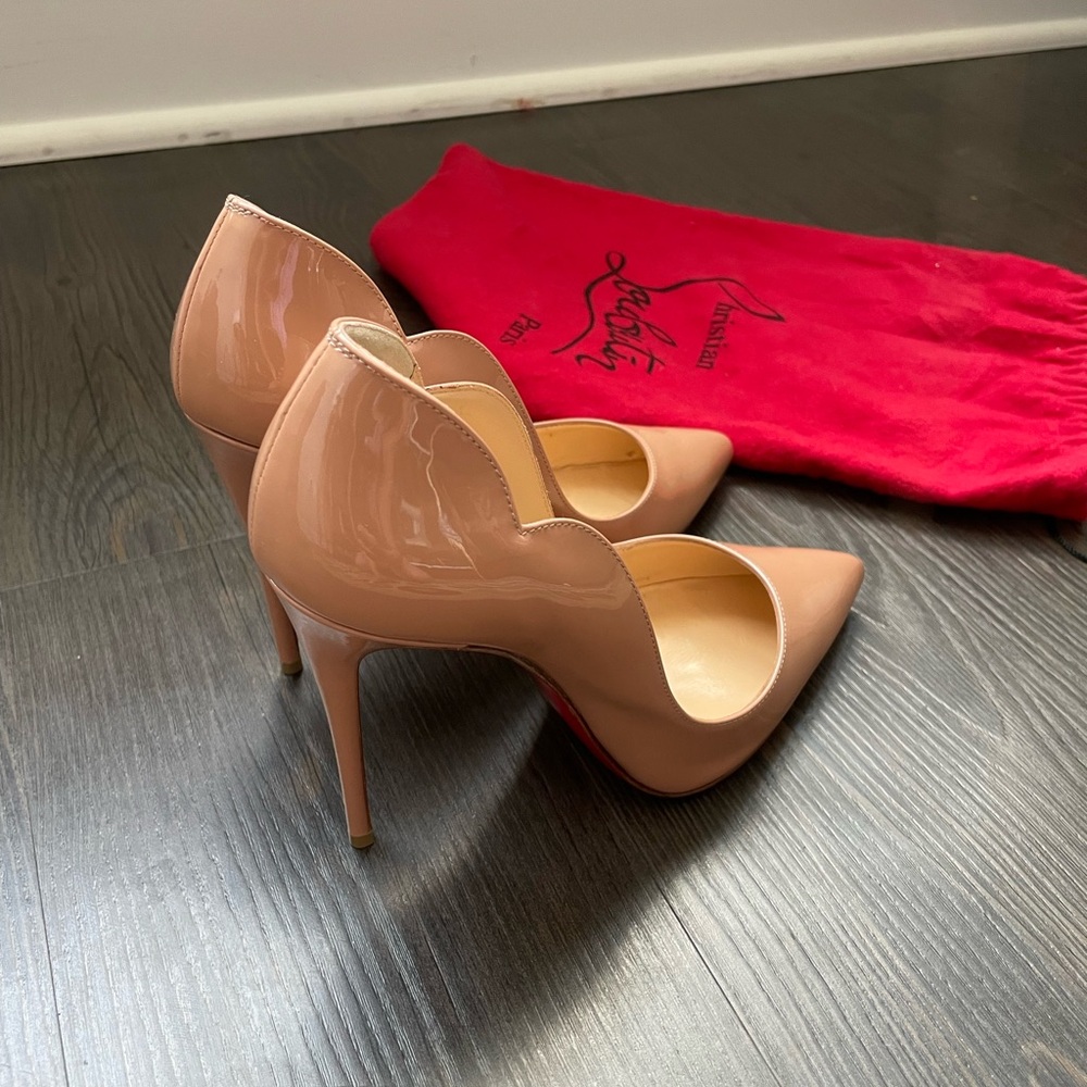 Christian Louboutin “Hot Chick” in calf patent leather, blush, size 36.5.
